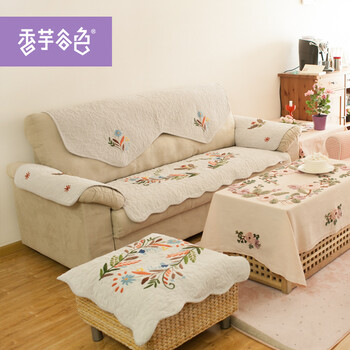 香芋谷色 沙发巾套装欧式高档沙发巾通用布艺沙发半盖布美式乡村沙发靠背巾 银灰色 150cm*72cm大双人沙发巾