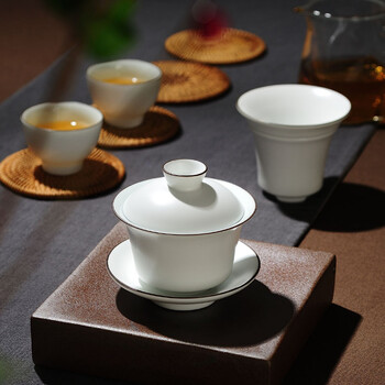 
                                                            品道家居 白盖碗陶瓷茶碗手工盖碗茶杯 功夫茶具三才碗                