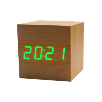 张家尚品 正方形迷你木头钟 ZJ-008  创意静音懒人夜光可爱电子时钟(GFT) 黑木白字