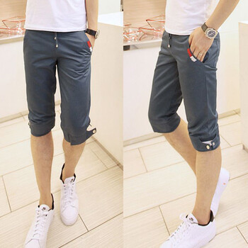 兰菁(LAN)韩版修身短裤 青少年简约七分裤男休