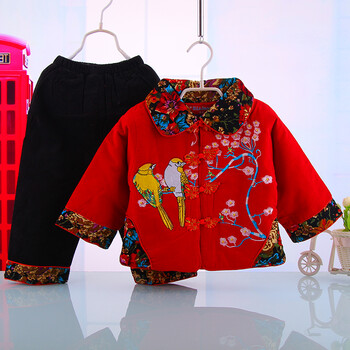 女童唐装 宝宝周岁套装过年衣服喜鹊登梅加厚