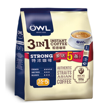 马来西亚进口 猫头鹰(OWL) 三合一特浓速溶咖啡粉 800g（40条x20g）