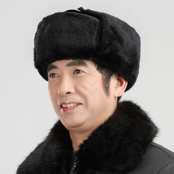 中老年帽加绒夹棉户外棉帽老人帽男士冬季加厚老头帽爸爸帽 黑色 m(57