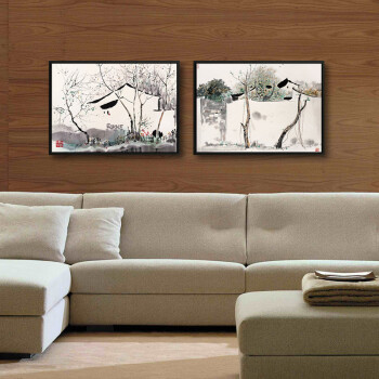 
                                        吴冠中作品组合 手绘油画现代中式风景 沙发背景装饰画两联画 印象斑斓 手绘油画+现代美学画框 60X90cmX2幅                