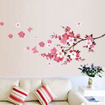 乐宅 浪漫桃花墙贴纸 中式客厅卧室房间装饰 电视沙发背景墙贴画