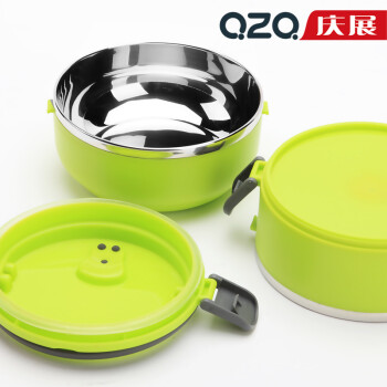 
                                        庆展 便携不锈钢密封圆形可爱便当盒多层保温饭盒 天蓝色 单层                