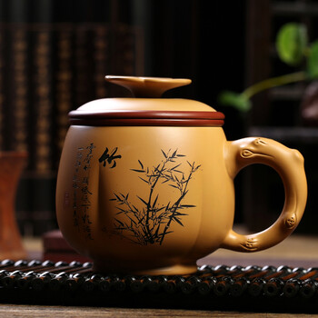 
                                                            尊壶 宜兴梅兰竹菊紫砂杯475ml 蟹黄泥三件杯紫砂茶杯泡茶杯紫砂盖杯带盖过滤 单色竹                