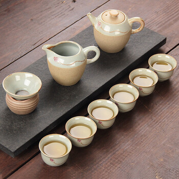 金镶玉 功夫茶具 荷意精陶套组  陶瓷茶壶茶杯公道杯整套