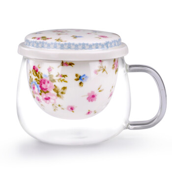 茶人岭茶具 玫瑰之约耐热玻璃杯300ml   过滤玻璃陶瓷泡花茶杯