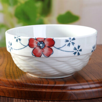 
                                        山田烧米饭碗 陶瓷碗套装(5英寸)釉下彩汤碗日式护边碗(4只装) 瑞雪红                