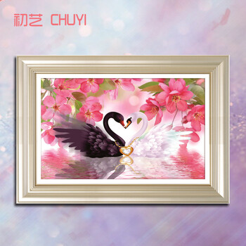 
                                        初艺 新款5D魔方钻石画客厅餐厅卧室粉色浪漫心心相印天鹅之恋砖石秀水钻点钻圆钻粘贴钻十字绣 魔方钻粉色浪漫 尺寸72X50cm                