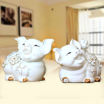 
                                        靓莎莎 现代简约家居创意陶瓷猪装饰摆件客厅玄关门小猪工艺艺术品 一对                