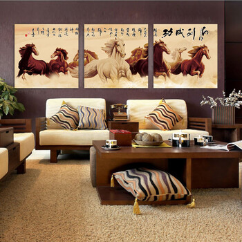 百易尚品实木卧室客厅装饰画无框画壁画 马到成功 80*80cm