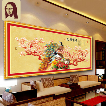 蒙娜丽莎szx十字绣钻石贴画满钻5d钻石画孔雀花开富贵