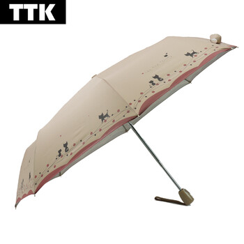 
                                        TTK 超轻女士自动雨伞可爱猫咪晴雨伞三折银胶防晒防紫外线折叠遮阳伞女天蓝色 卡其色                