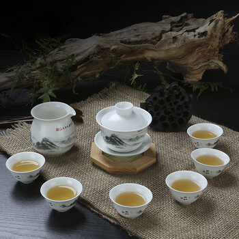 
                                        恒福 茶具 景德镇陶瓷功夫茶具整套套装名家珍品 江雾初开盖碗半组                