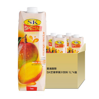 塞浦路斯进口 SK牌（SK） 芒果汁饮料 1L*4 盒装