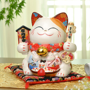 金石工坊新款陶瓷家内平安招财猫 装饰摆件幸福美满存钱罐  恋爱成就猫 开业乔迁结婚送礼大号