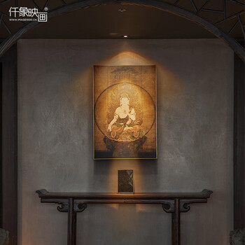 
                                        仟象映画 虚空菩萨像 唐卡玄关装饰画书房墙画中式壁画办公室挂画 金色框 83*123cm                