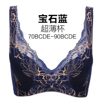 杯无钢圈无海绵美背大码聚拢胸罩蕾丝侧收副乳sn3034 蓝色美背 90d-f