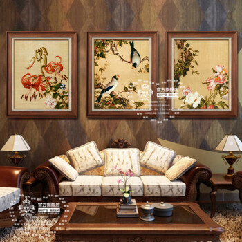 雅创油画  现代客厅中式装饰画餐厅三联画卧室国画沙发背景墙挂画 郎世宁 荷语慈姑 70*80CM