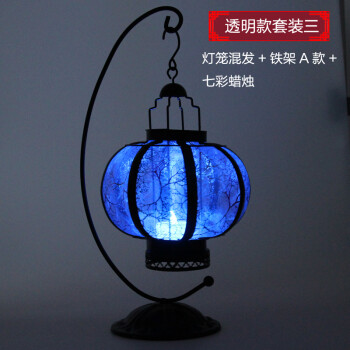 仕彩 春节装饰品 新年挂饰 场景装饰摆件 新年布灯笼 灯笼摆件 透明灯笼混发+铁架A+七彩蜡烛