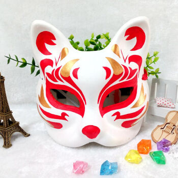 手绘和风日式古典手工艺猫脸狐狸面具 漫展cosplay舞会道具 来图定制