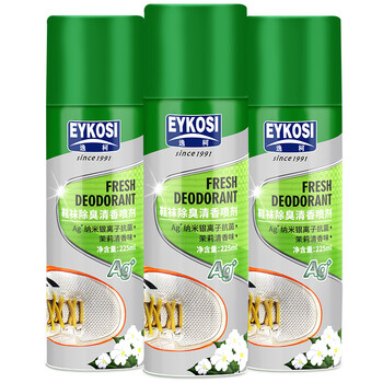 
                                        逸柯（EYKOSI） 逸柯鞋袜除臭剂225ml除鞋臭喷雾剂鞋柜鞋内除臭剂皮鞋清香剂除脚臭除鞋臭喷雾剂 225ml*3瓶装                