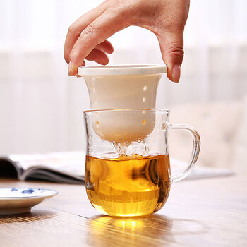 
                                                            小北家NORTHOME 三件式四件套陶瓷过滤内胆 耐热玻璃泡茶杯 带盖青花瓷办公杯会议杯 青花瓷                