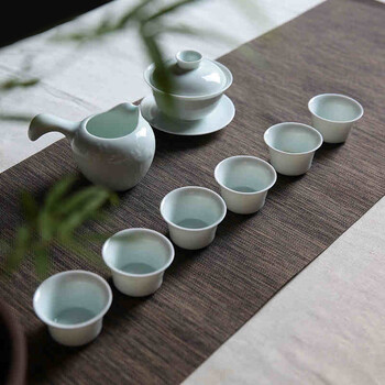 
                                        茶具套装景德镇陶瓷功夫茶具整套盖碗公道小茶杯 一堂和气8头金典套组                