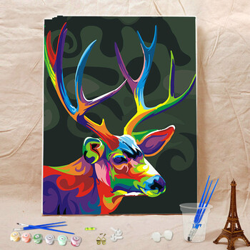 家装软饰 相框/照片墙 fghgf diy数字油彩画油花挂画鹿客厅自绘水彩