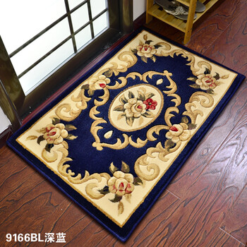 绅士狗 凡尔赛加厚加密剪花地垫欧式入户厨房门垫 9166B蓝色 80厘米*150厘米