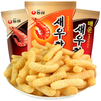 韩国进口农心虾条原味辣味鲜虾条90g3袋酥脆大米条脆脆条休闲膨化食品