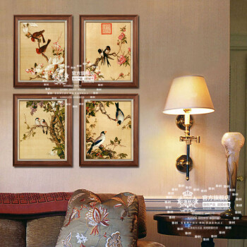 雅创油画  现代客厅中式装饰画餐厅三联画卧室国画沙发背景墙挂画 郎世宁 荷语慈姑 70*80CM