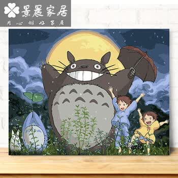 diy数字油画 客厅卧室动漫卡通儿童大幅手绘装饰画 宫崎骏龙猫 g329