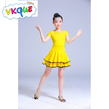 vkque新款儿童拉丁舞服装女孩女童练功服长袖演出考级