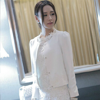 
                                        ATAR2017春季女装短外套百搭时尚订珠花边女装短上衣空调房小西装 白色 S                