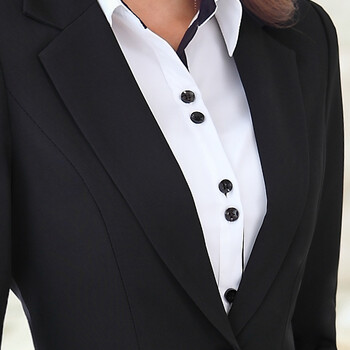 安妮早职业装女装套装冬装长袖裤西服修身OL气质女士面试正装酒店前台工作服美容院制服韩版大码 黑色西装+西裙 S