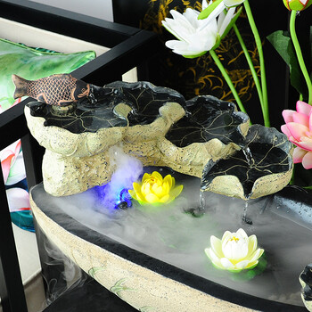 吉祥家 现代中式莲叶水景喷泉 水漾清莲 流水生财大摆件鱼缸摆设A 喷泉水漾清莲