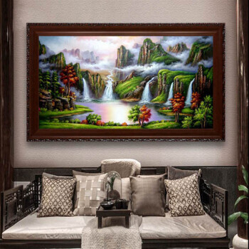 
                                        水竞中国山水风景油画中式聚宝盆办公室装饰画客厅挂画手绘书房壁画 B款 140*70                