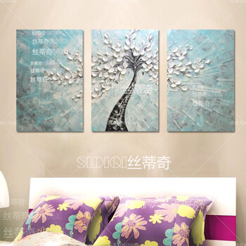 
                                        丝蒂奇SIDIQI欧式客厅沙发背景墙油画 现代抽象画时尚家居创意装饰画酒店挂画 吉祥树 三联组合 50*70                
