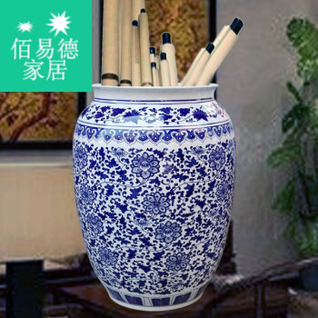 陶瓷器青花瓷大书画缸卷轴缸伞缸字画筒书画筒缠枝莲时尚家居用品 h款