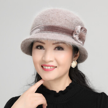 女士老年人盆帽兔毛毛线毛绒帽子中老年冬季围巾女冬春天双层中老年女