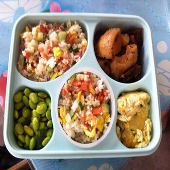 
                                                            淘乐士 多格密封防漏智能保鲜饭盒便当盒带汤碗饭勺微波炉冷冻可用 多色可选 蓝绿色五格加汤碗                