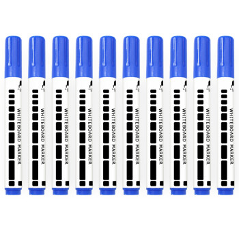 AUCS 白板笔水性可擦易擦 控笔训练幼儿园笔 办公会议教学培训办公儿童白板笔彩色 蓝色10支/盒