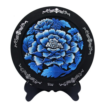 
                                        金乌炭雕（klinart） 富贵芙蓉盘 D216 家居饰品工艺品摆件 蓝色 D216                