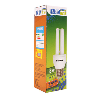 格润莱特 2U8W节能灯泡 E27螺口灯头 暖光色黄光 三基色光源