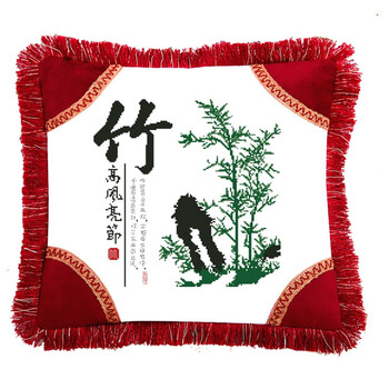 
                                        青藤紫萱 新款3D须边抱枕 梅兰竹菊 印花十字绣抱枕 50*50cm非满绣 米黄色 梅兰竹菊---不含枕芯                