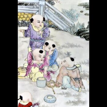 迪胜 景德镇陶瓷粉彩仿古瓷板画五子登科 中式装饰画客厅走廊壁画 仿古实木框红木色
