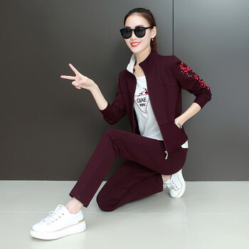 灵虬 休闲运动套装女春秋2018新款潮时尚修身显瘦韩版长袖跑步装运动